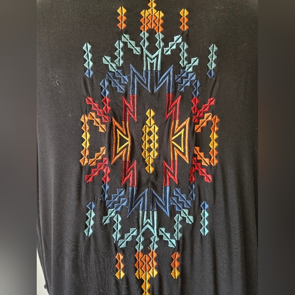 ROCK & ROLL COWGIRL Black Open Front Sweater with Colorful Embroidery Back.Small - Picture 7 of 13